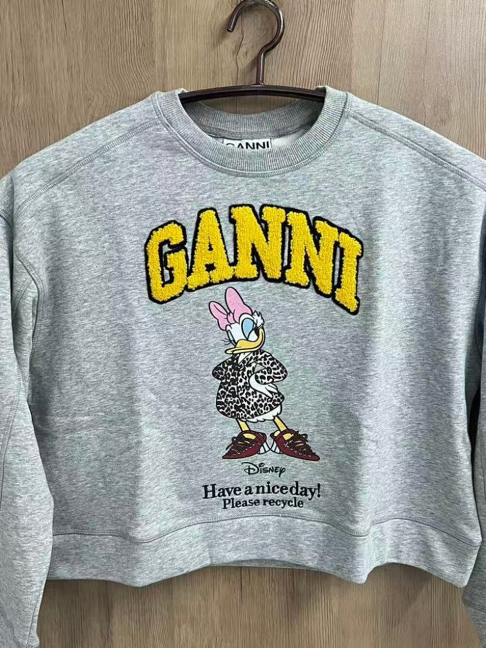 GANNI x Disney Daisy Duck Gray Cropped Crewneck Sweatshirt